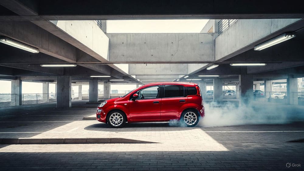 Il parcheggio sotterraneo e la Panda rossa